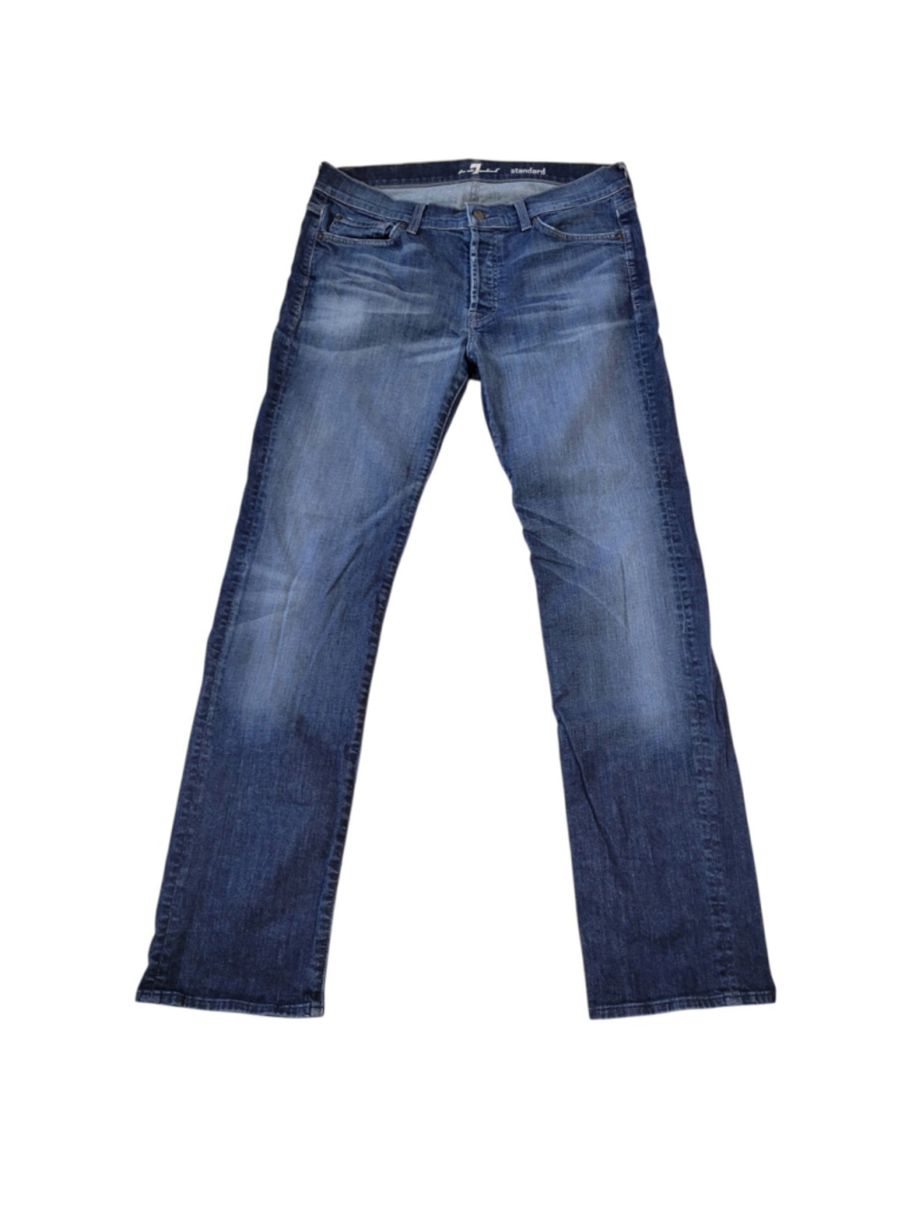7 For All Mankind Standard Blue Straight Leg Button-Fly Jeans Mens 36/33 Pre-own